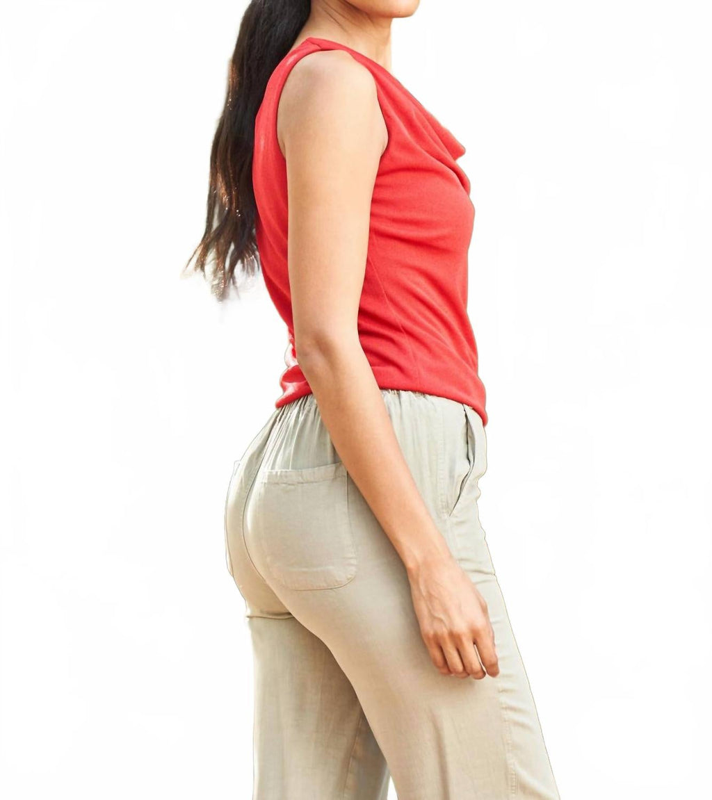 Rib Knit Cowl Neck Solid Tank Top In Red
