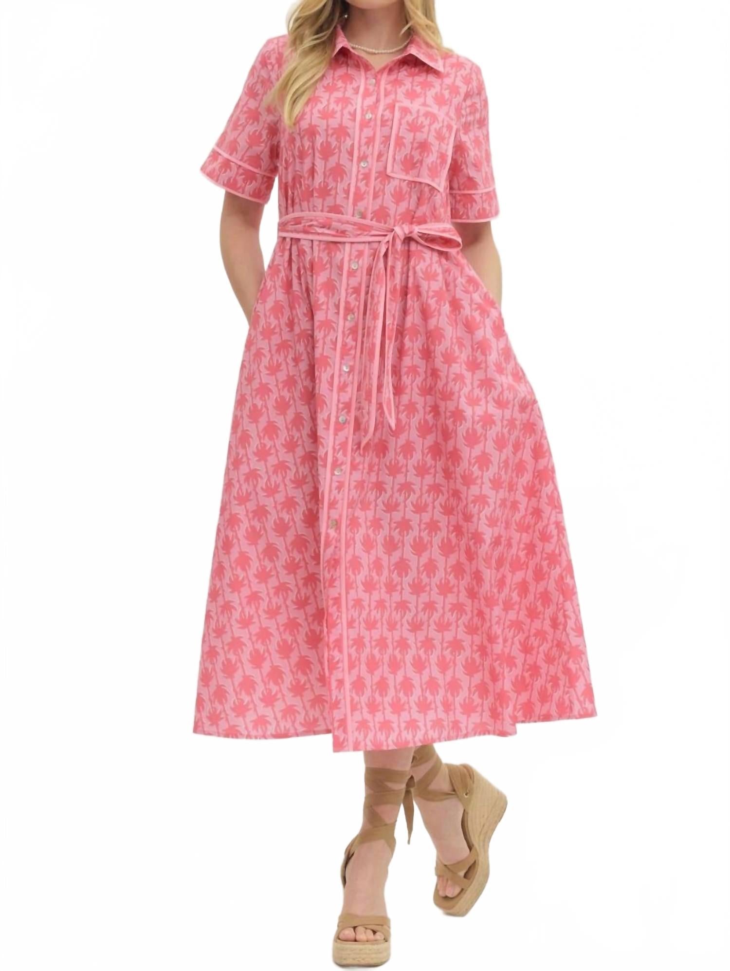 Short Sleeve Botanical Mini Dress In Pink