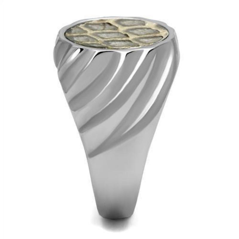 High polished (no plating) Stainless Steel Ring with Leather in Animal pattern