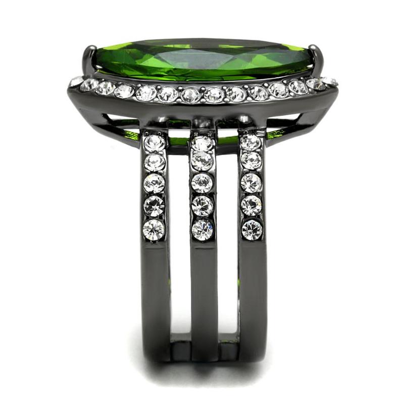 IP Light Black Stainless Steel Ring with Synthetic Synthetic Glass in Peridot