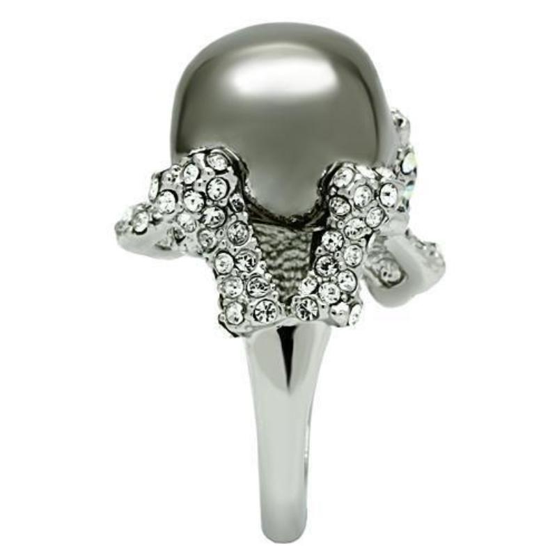 Rhodium + Ruthenium White Metal Ring with Top Grade Crystal in Aurora Borealis (Rainbow Effect)