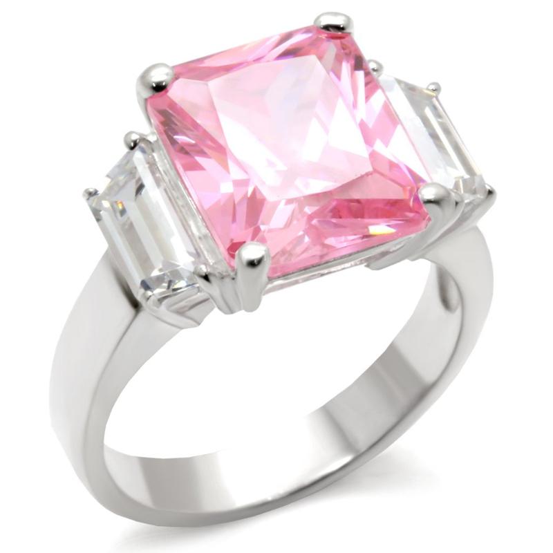 High-Polished 925 Sterling Silver Ring with AAA Grade CZ in Rose