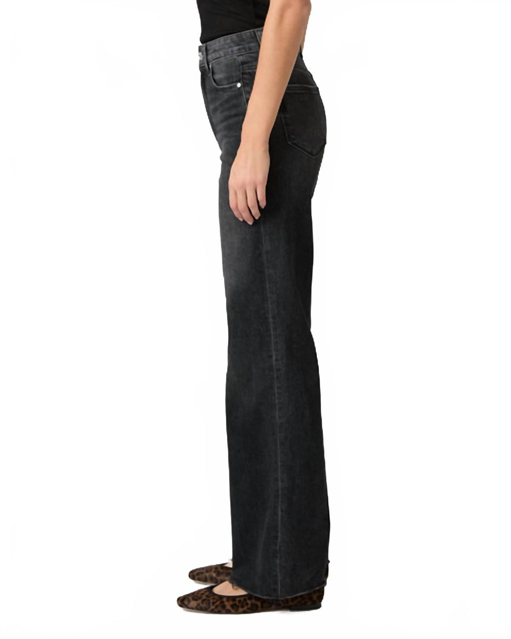 Anessa High Rise Wide Leg Jeans With Raw Hem In Viper Black Distressed