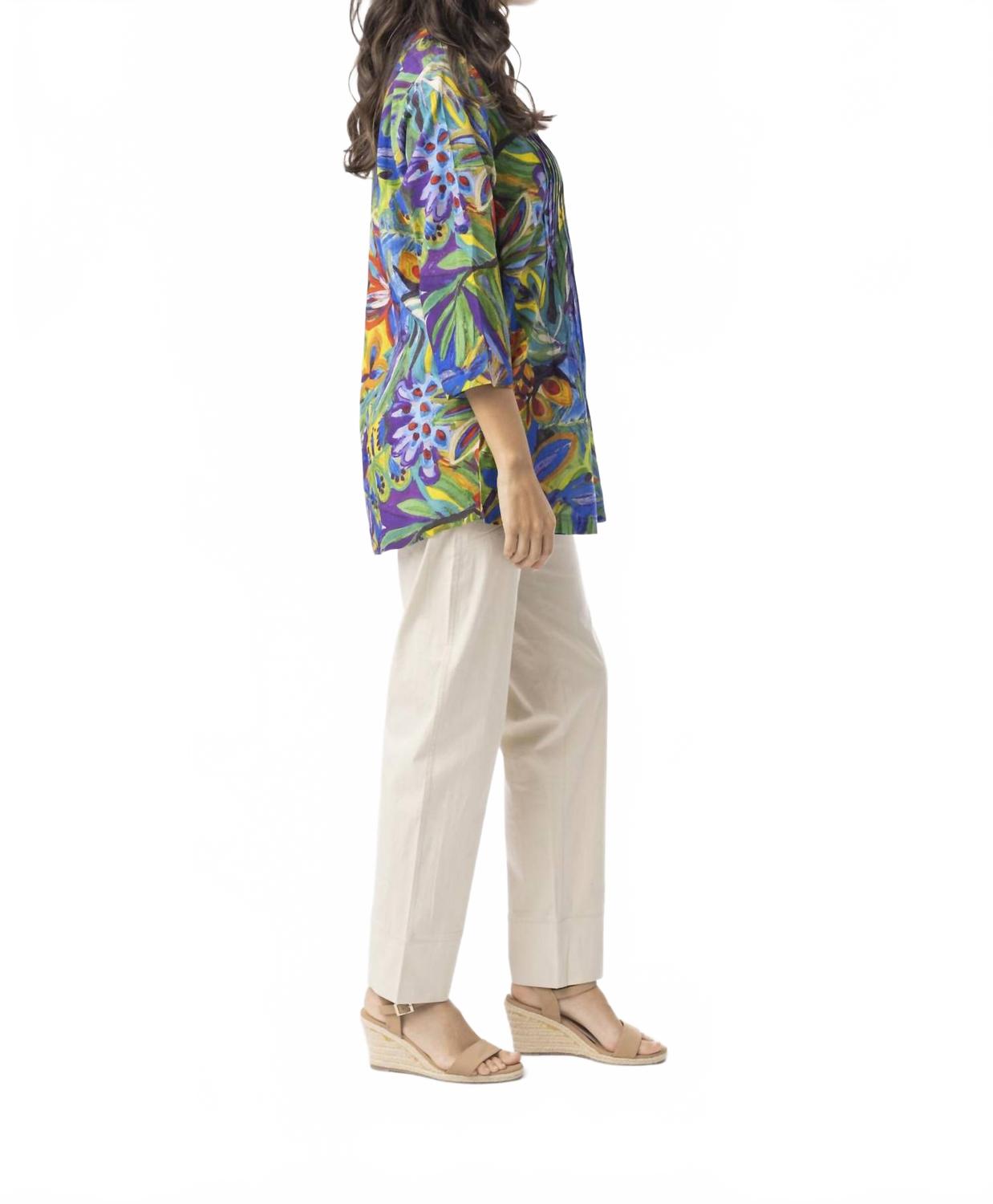Zapallar Pleated Long Sleeve Top In Multi