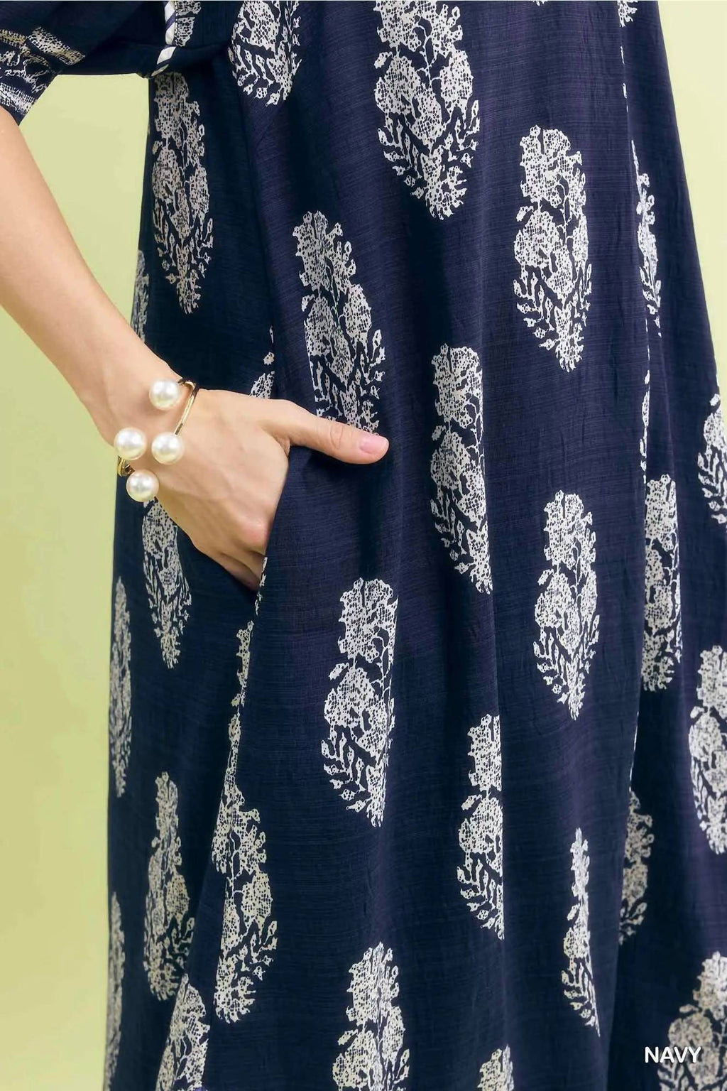 Bloom Border Print Midi Dress In Navy