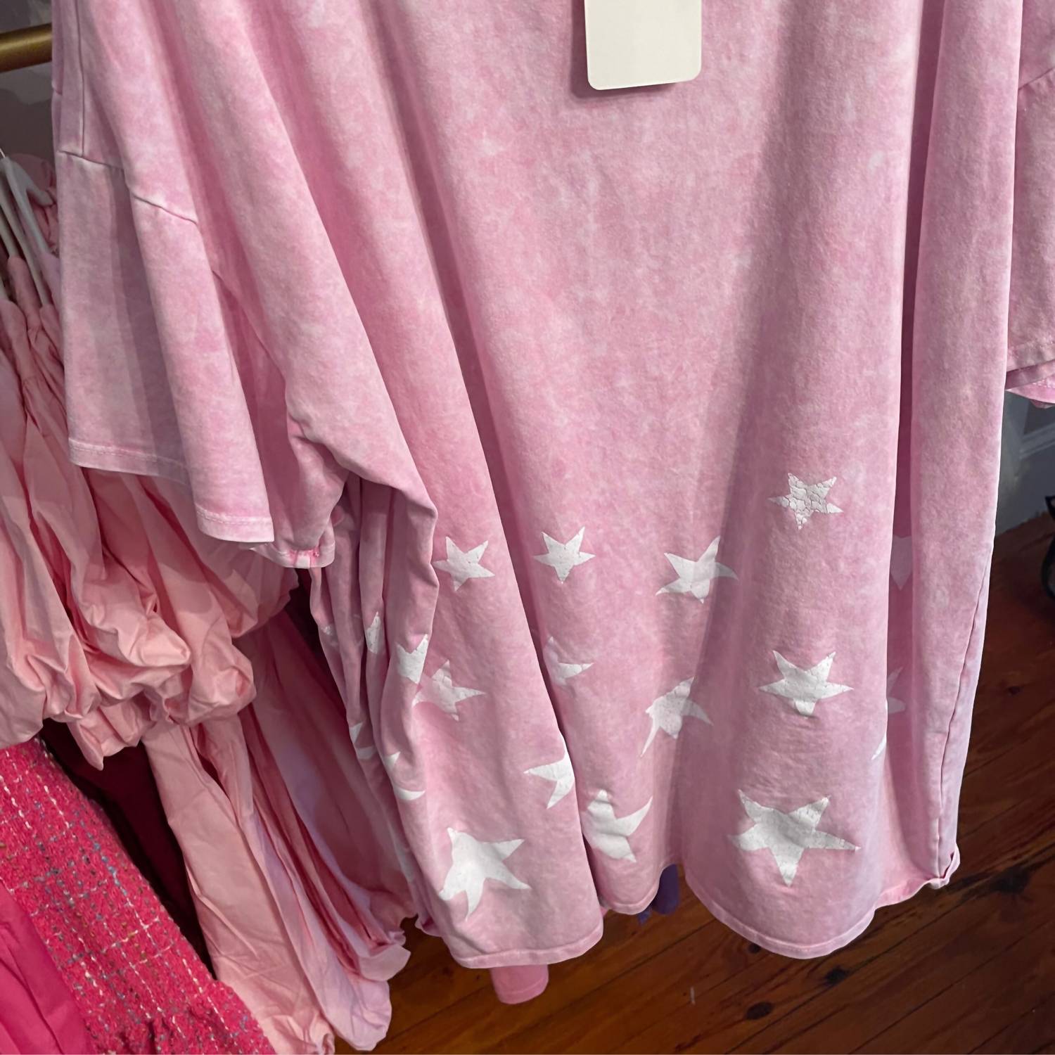 Star Print Mini Shirt Dress In Washed Pink