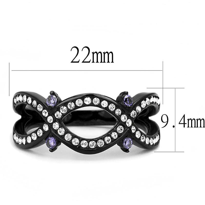 IP Black(Ion Plating) Stainless Steel Ring with AAA Grade CZ in Amethyst