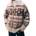 Alpaca Blend Fair Isle Bomber Sweater In Brown Combo