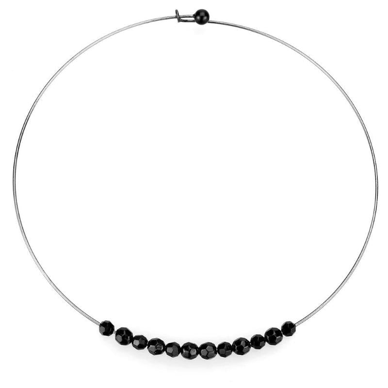 Ruthenium White Metal Necklace with Synthetic Synthetic Glass in Jet
