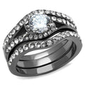 IP Light Black Stainless Steel Ring with AAA Grade CZ in Clear