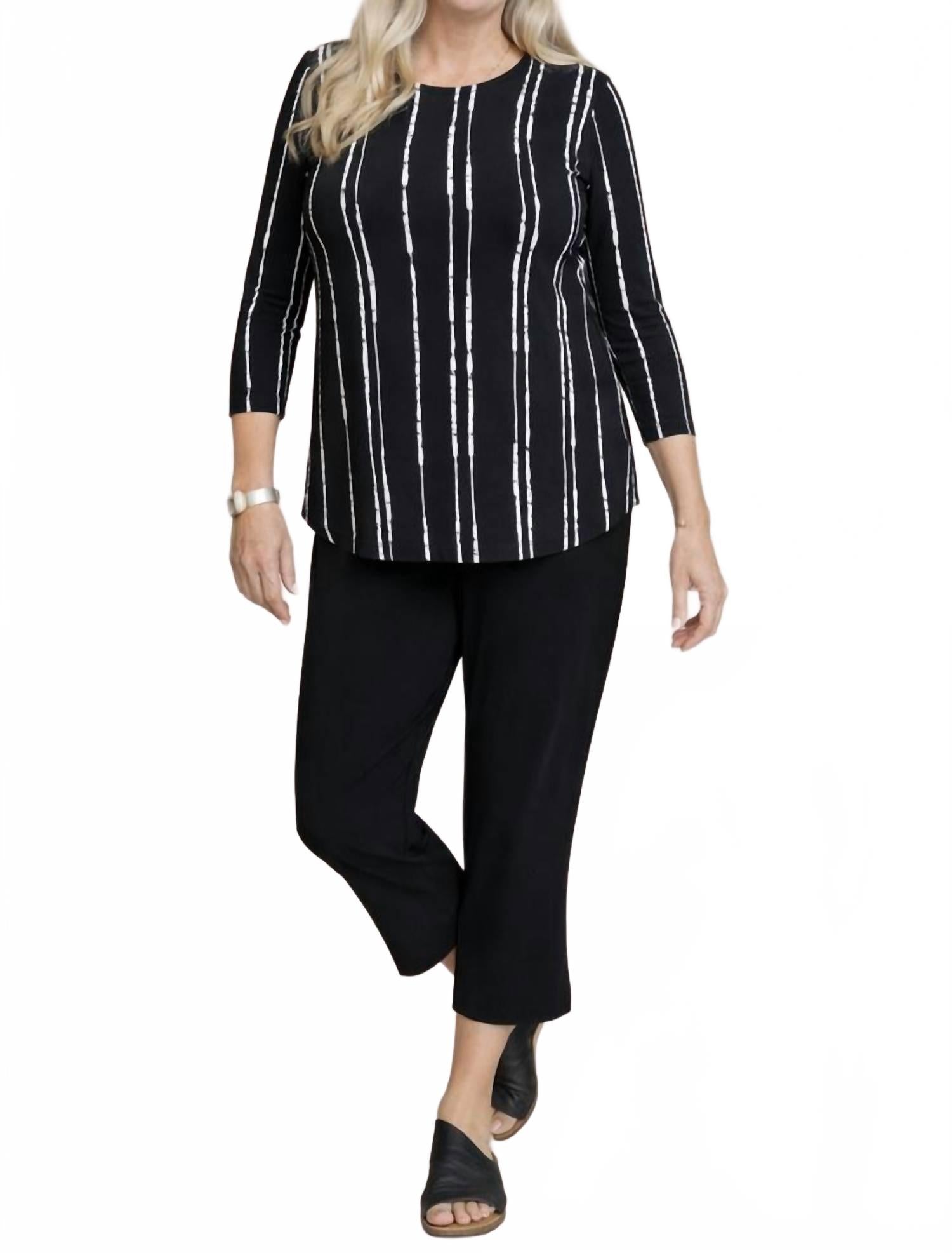 3/4 Sleeve Go To Classic Print T Relax Top In Cecily Black