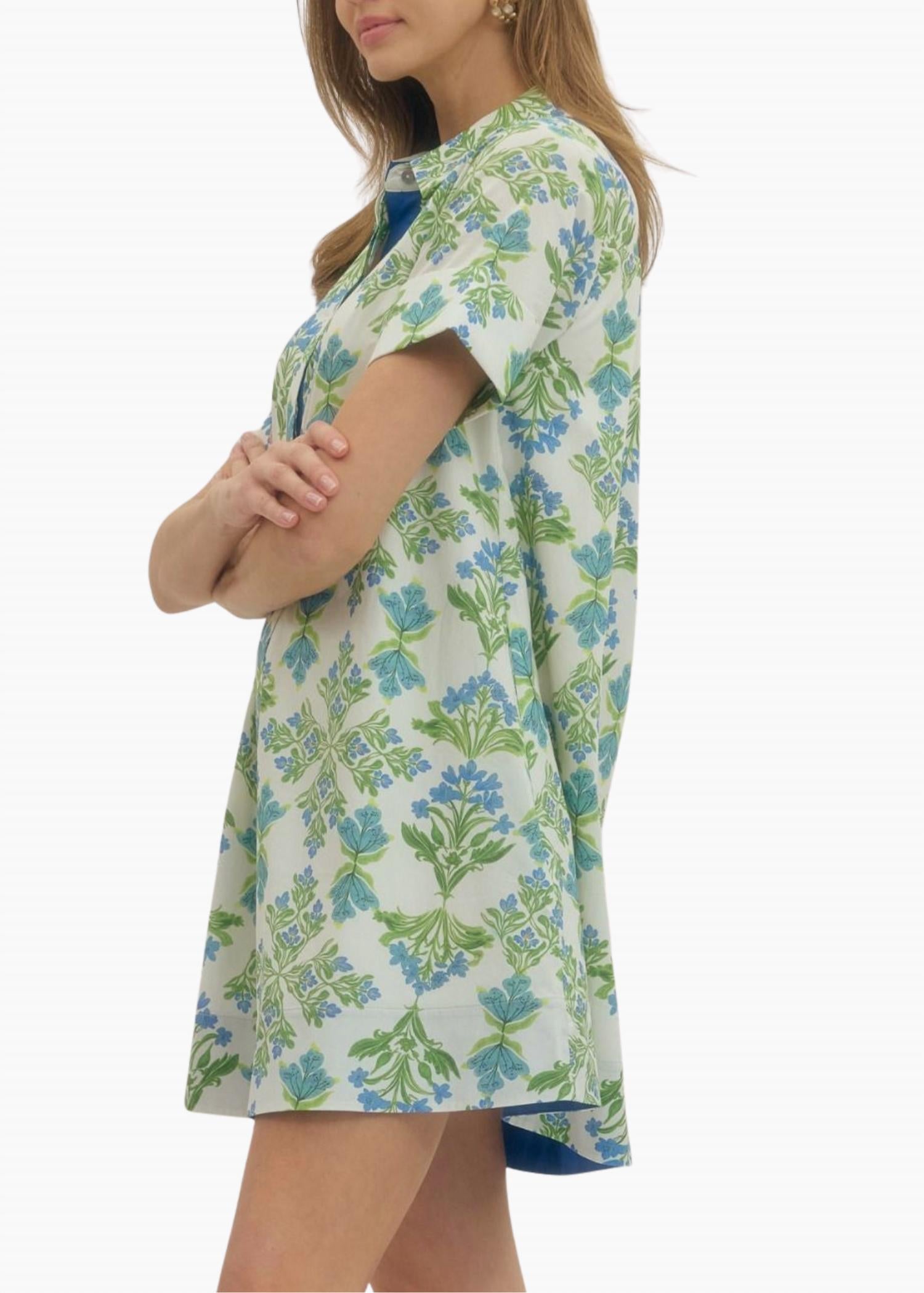 Caroline Mini Dress In Jade Blockprint