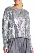 Pima Cotton Mini Foil Cable Crewneck Sweater In Lava/silver
