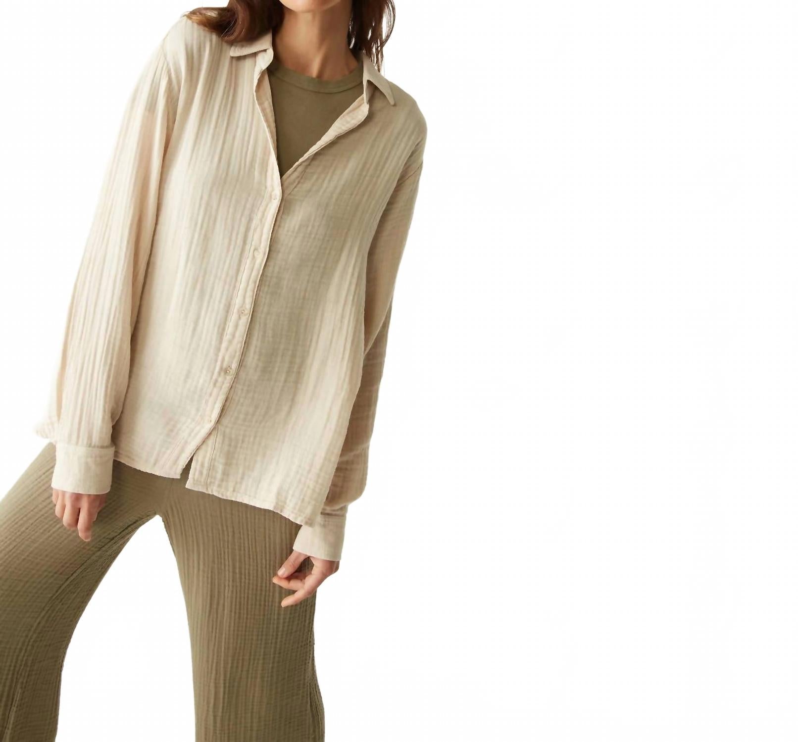 Leo Gauze Button Down Shirt In Beige