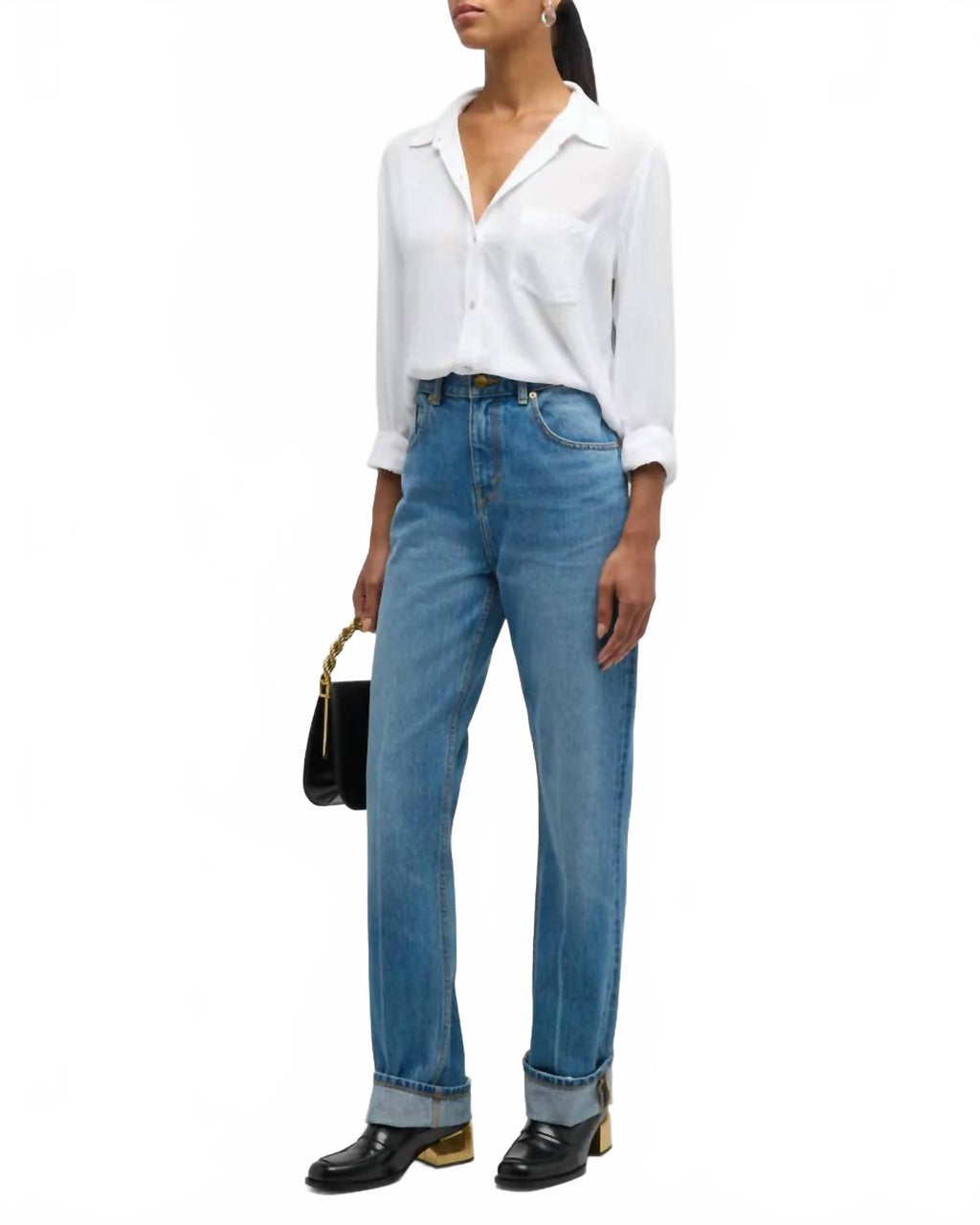 Wren Button Front Shirt In White