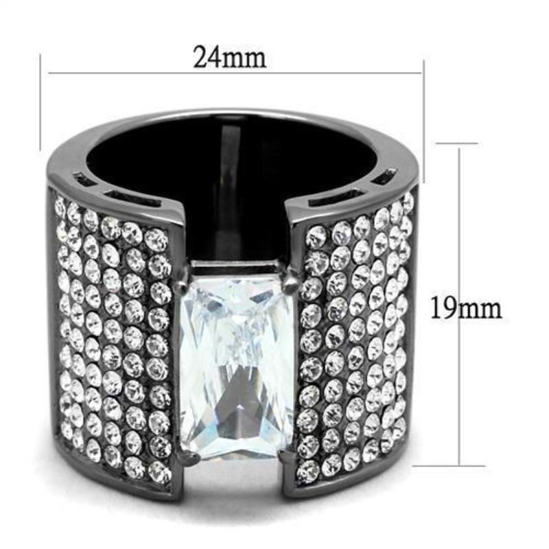 IP Light Black Stainless Steel Ring with AAA Grade CZ in Clear