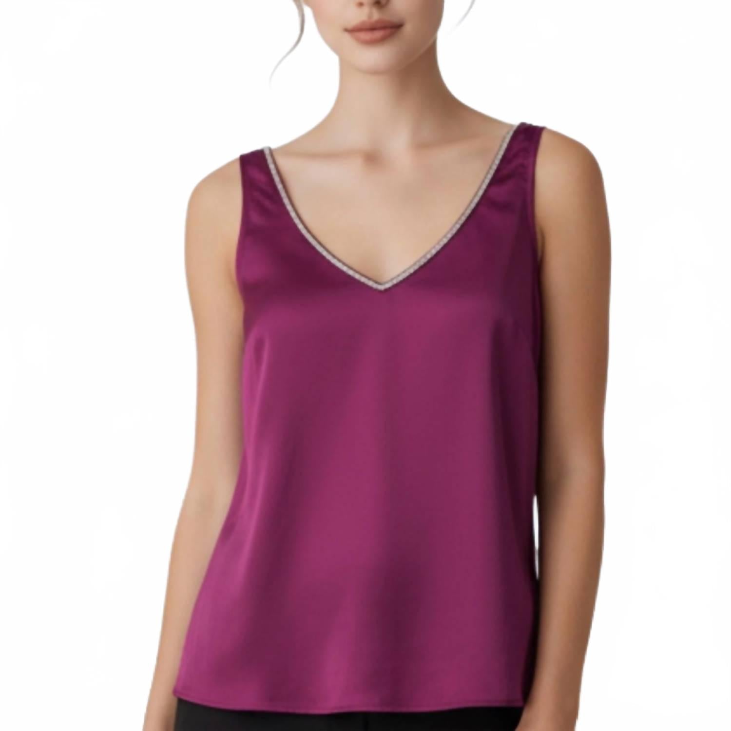 Rich Satin Slip Tank Top In Purple