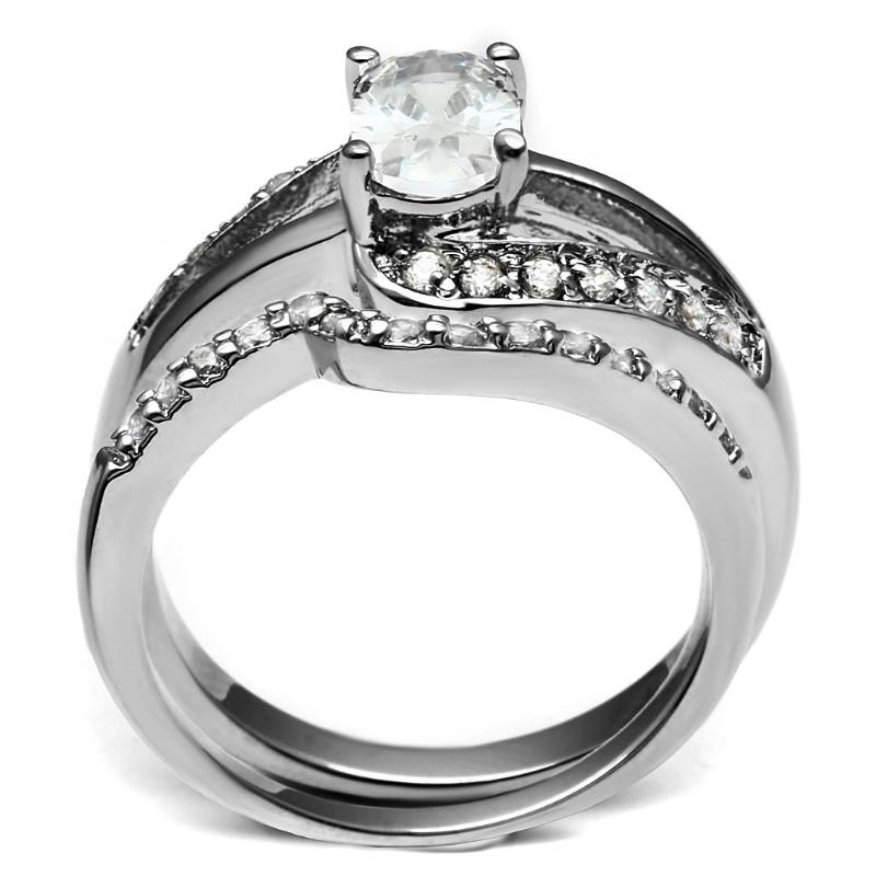 High polished (no plating) Stainless Steel Ring with AAA Grade CZ in Clear