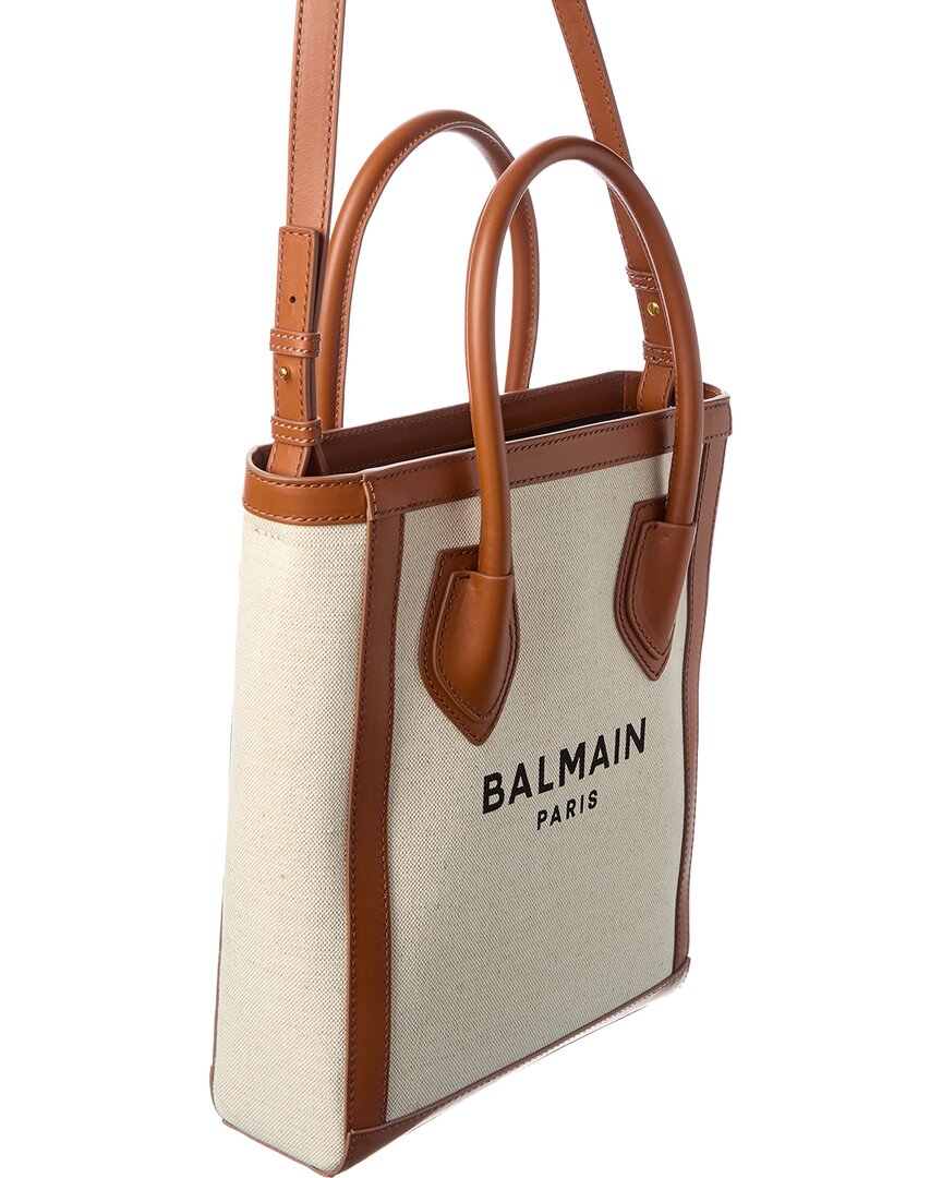 Balmain Logo Canvas & Leather Tote