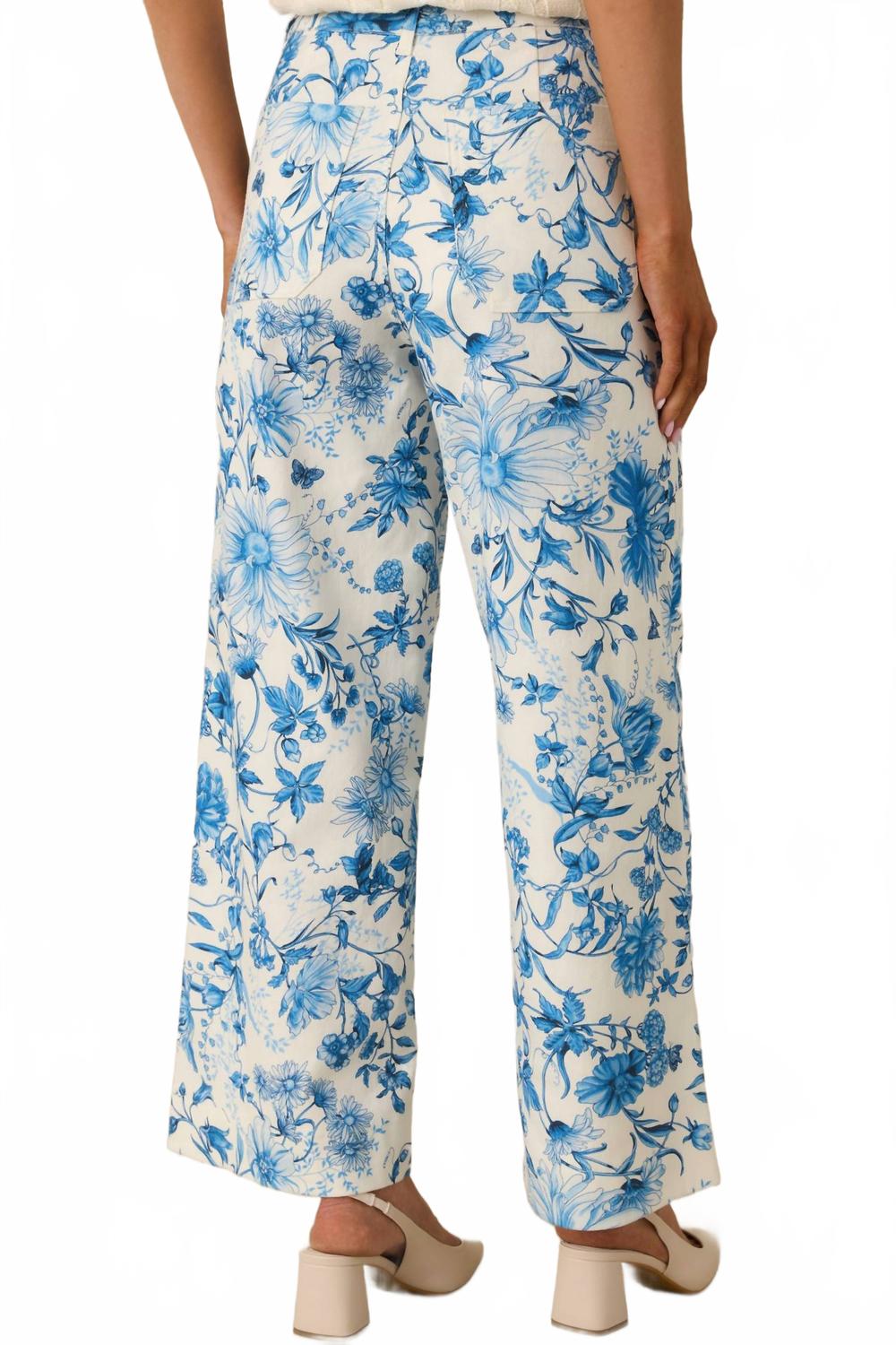 Amelia Wide Leg Pant In Blue Toile