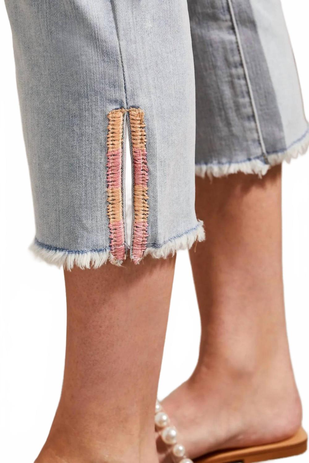 Silvia Side Slit Straight Leg Jean In Blue