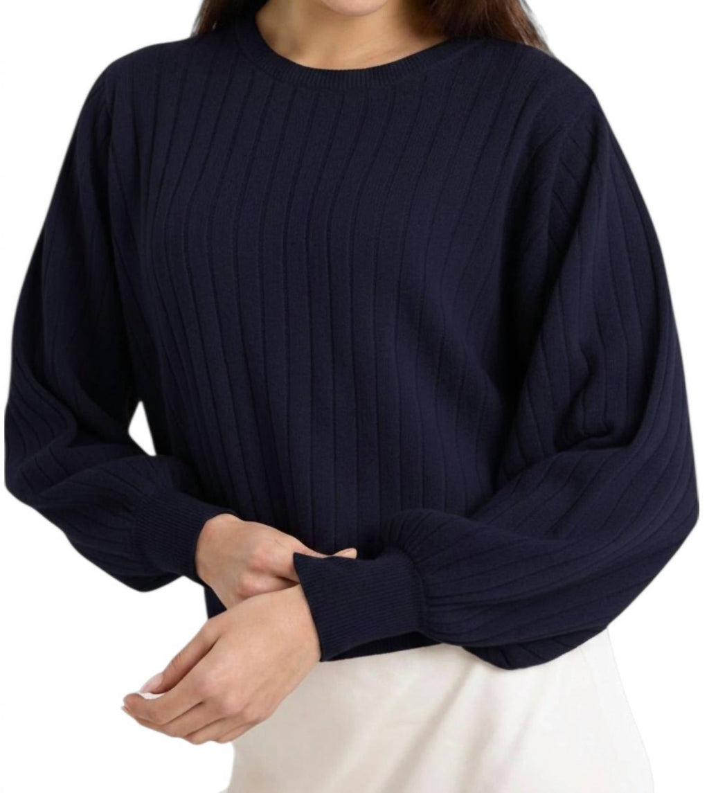 Pixie Ribbed Cashmere Crew Top In Navy