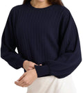Pixie Ribbed Cashmere Crew Top In Navy