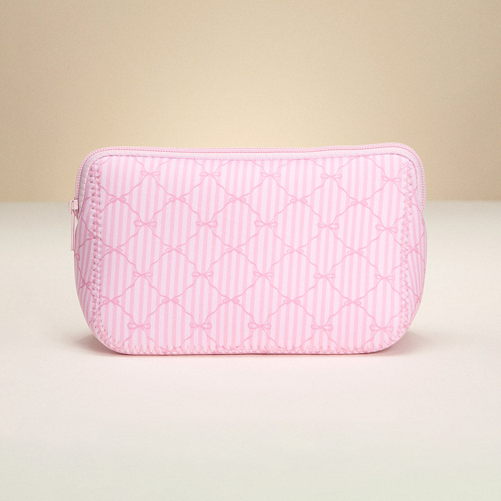 Striped Bow Pattern Cosmetic Pouch Bag