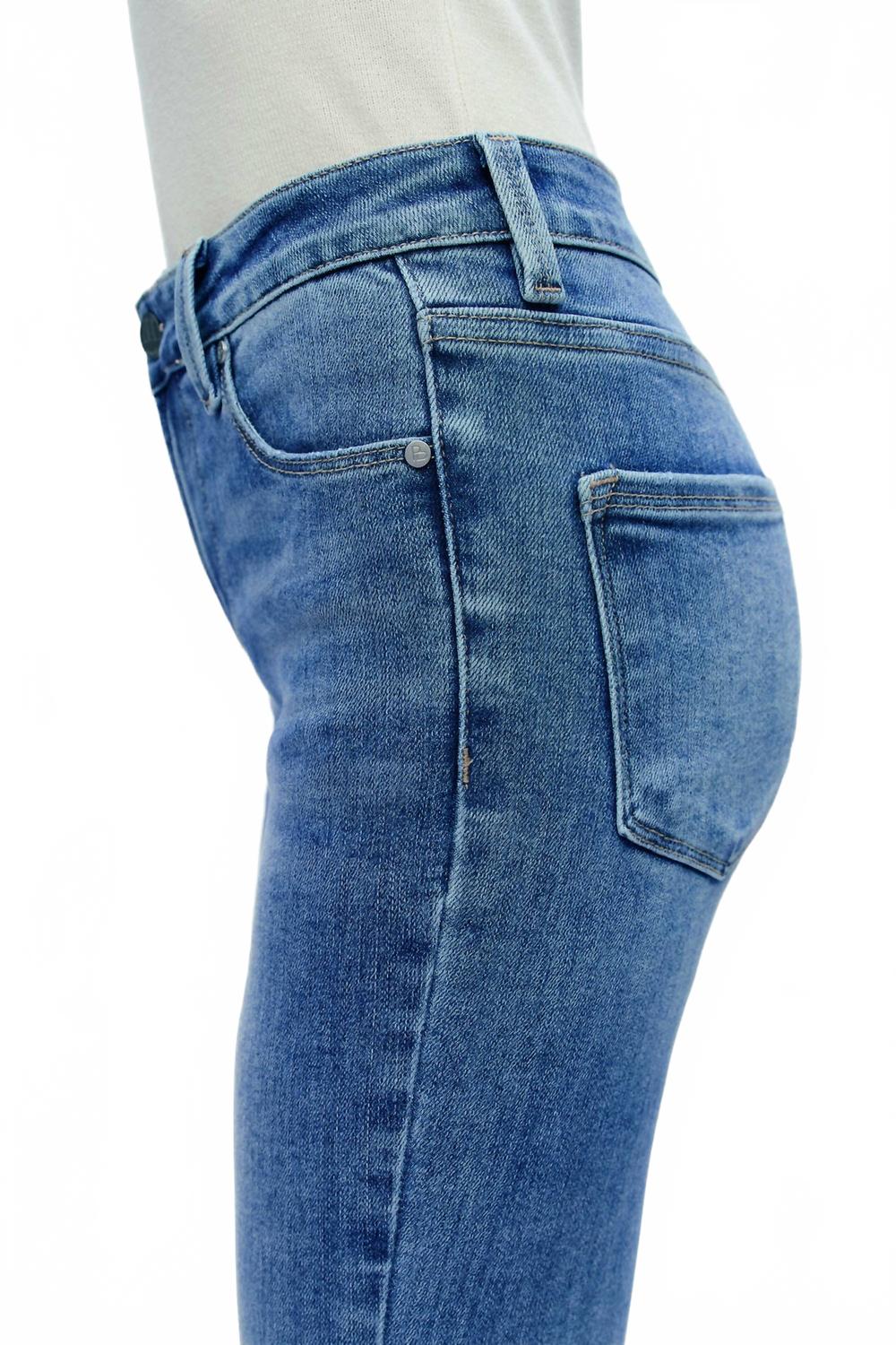 Mid Rise Straight Raw Edge Jeans In Medium Blue