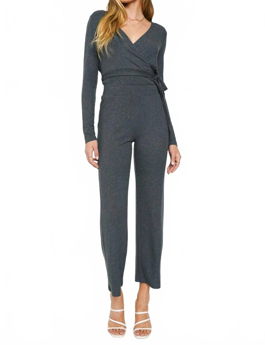 High Waist Rib Pants In Deep Blue