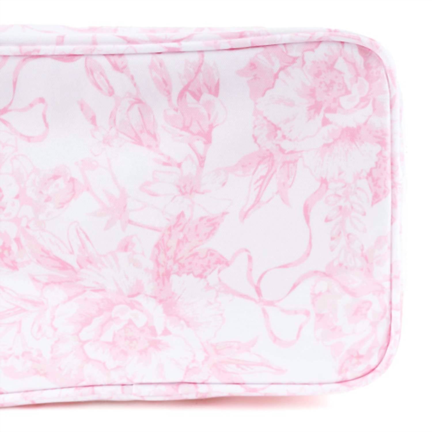 Women's Clear Coated Rectangular Cosmetic Case In Pink Bow Toile