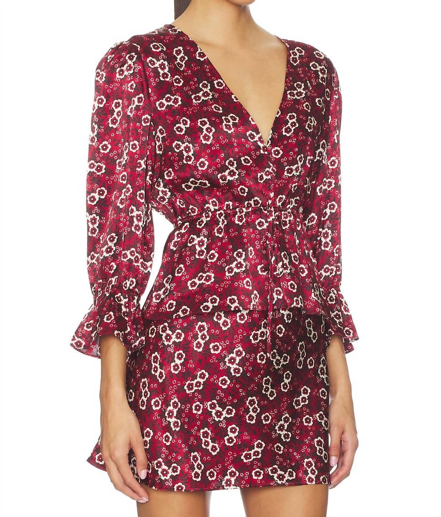 Renata V-Neck Top In Ruby