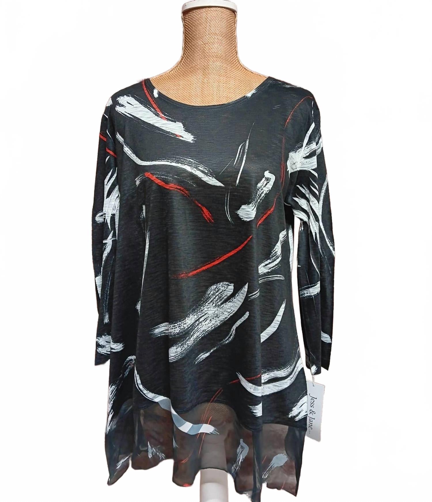 Abstract Colored Chiffon Hem Top In Multicolor