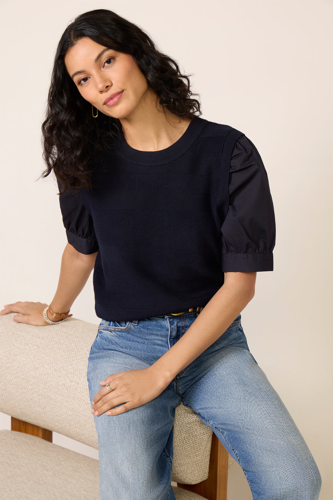 Women's Violet Puff Sleeve TwoFer Top
