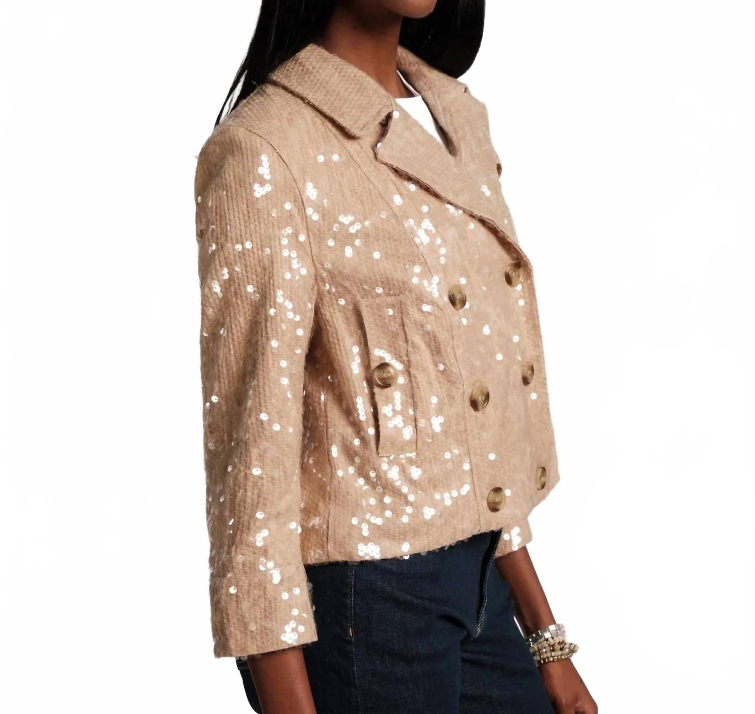 Sequin Moto Jacket In Champagne