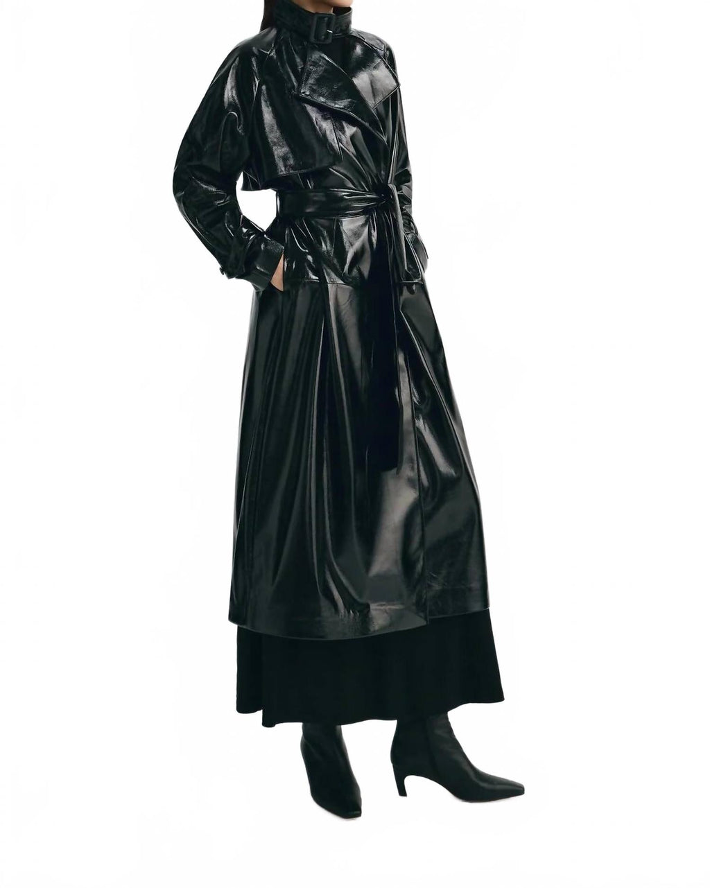 Hyde Shiny Trench Coat In Black
