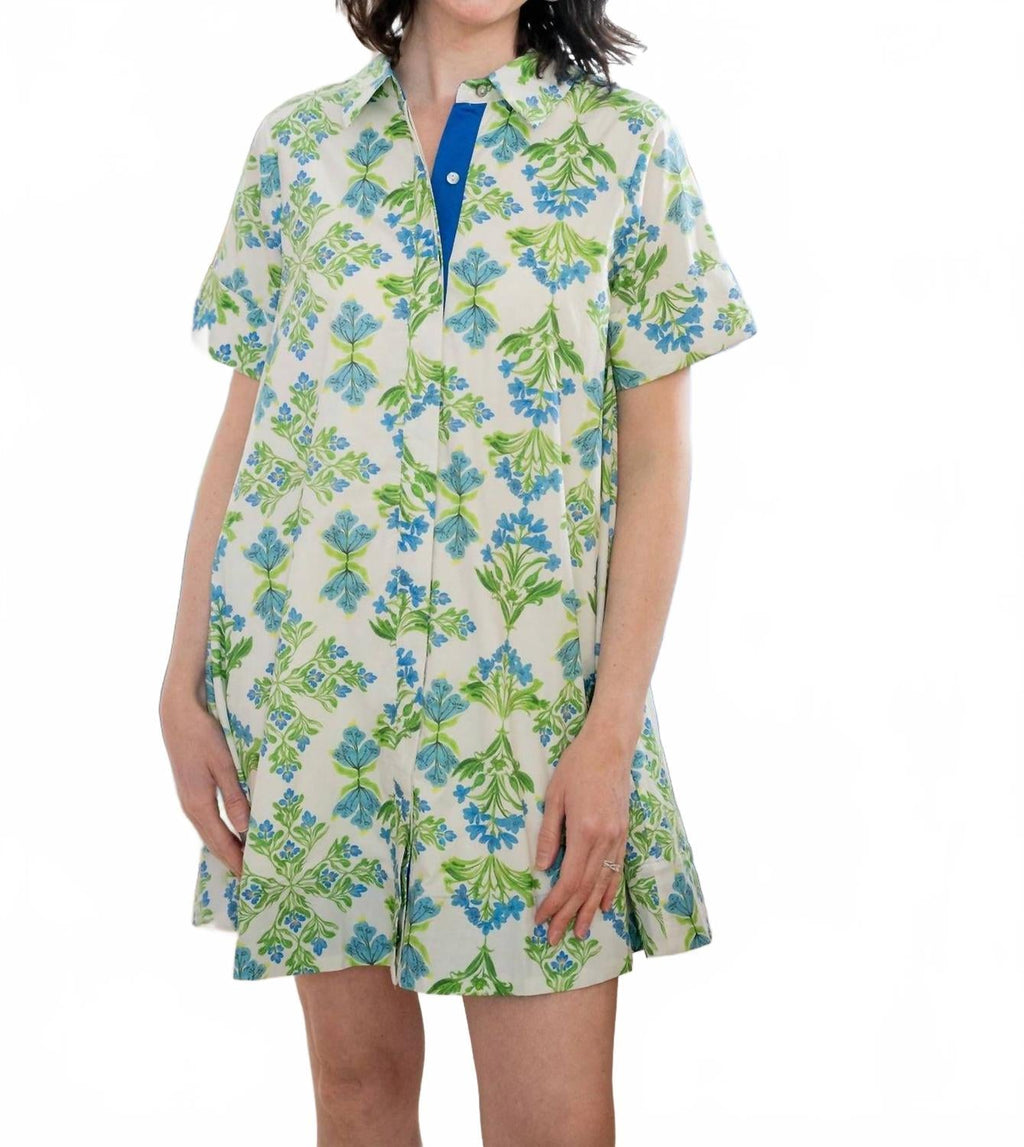 Caroline Mini Dress In Jade Blockprint