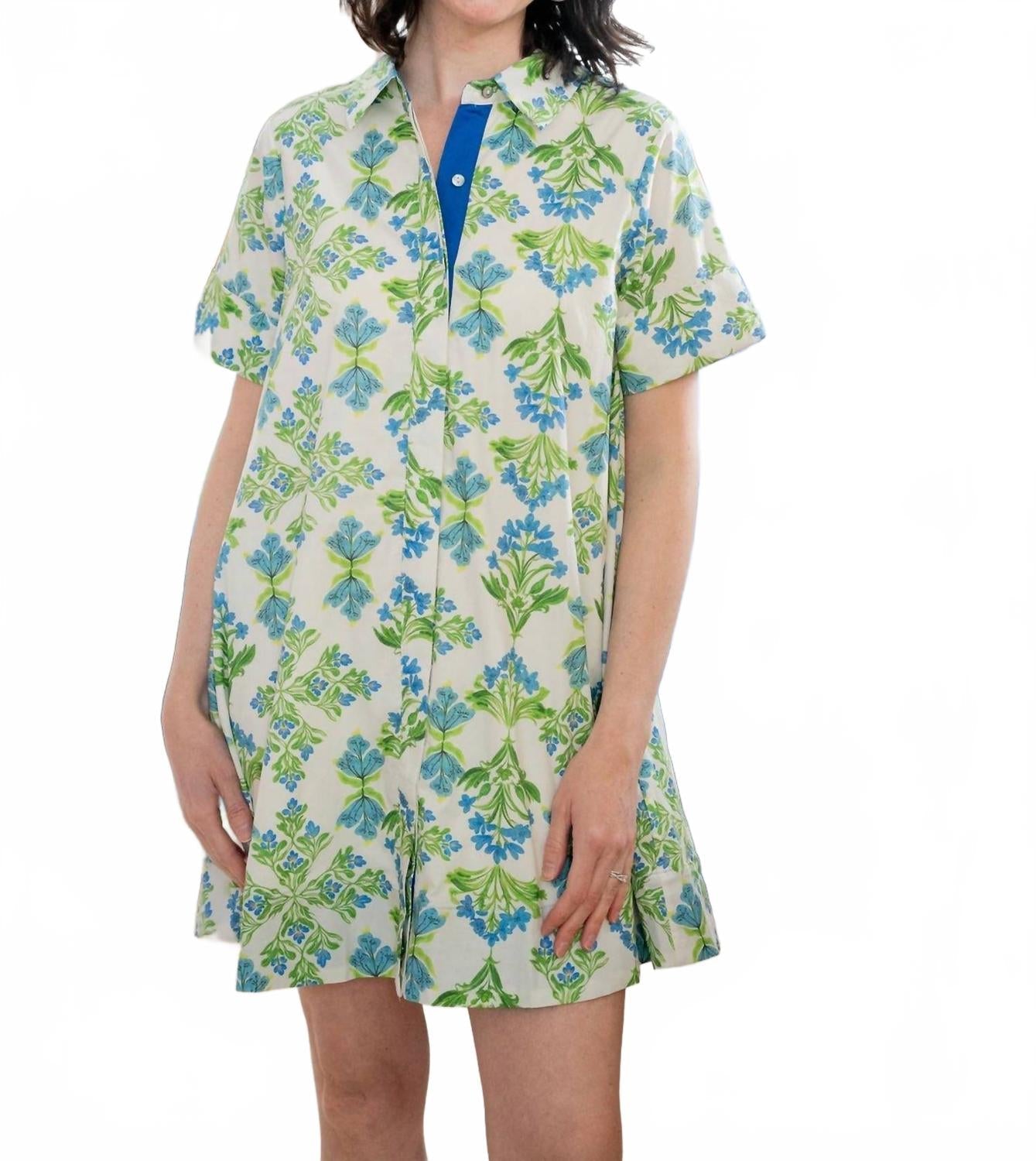 Caroline Mini Dress In Jade Blockprint