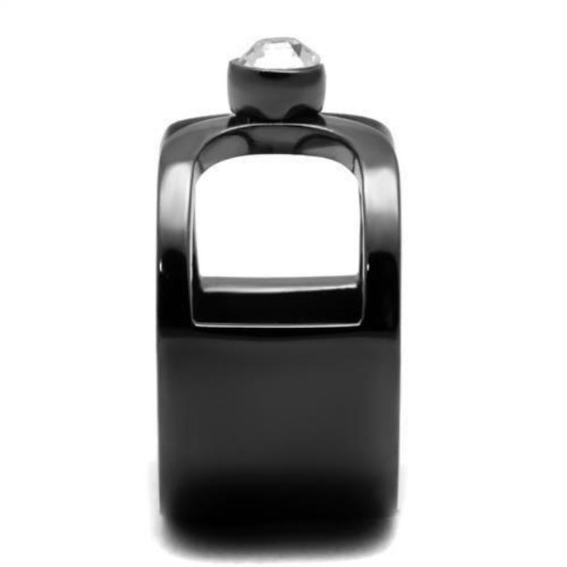 IP Light Black Stainless Steel Ring with Top Grade Crystal in Clear