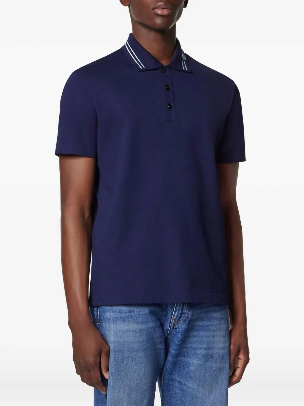 Embroidered Cotton Polo Shirt In Navy