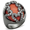Ruthenium Brass Ring with Synthetic Cat Eye in Orange