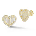 Sterling Silver Baguette Heart Studs