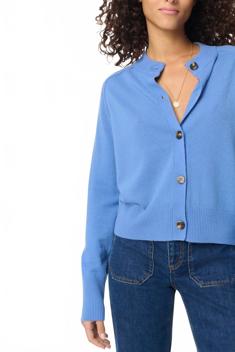 Gretel Soft Merino Wool Cardigan In Bleuet