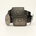 Women's Large Concho Oval And Rectangle Belt In Black/silver
