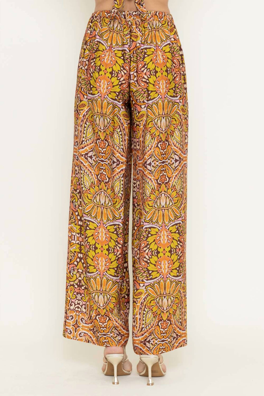 Resort Print Wide Leg Pants In Yellow