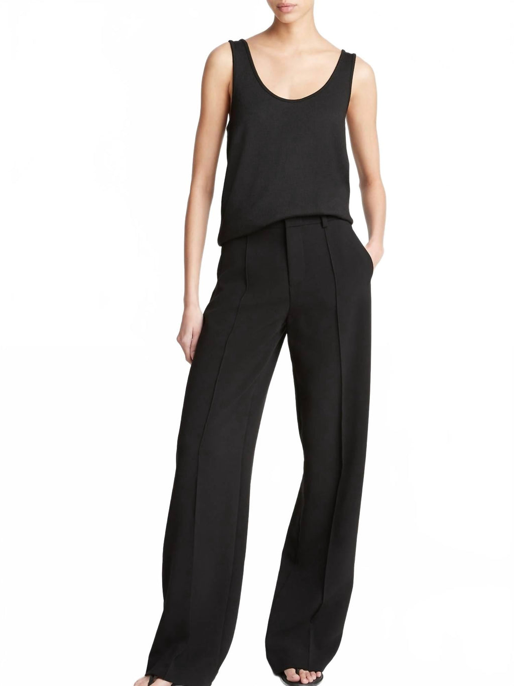 Pintuck Wide Leg Pant In Black