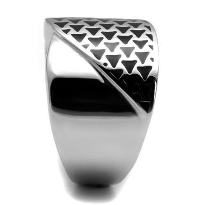 High polished (no plating) Stainless Steel Ring with Epoxy in Jet