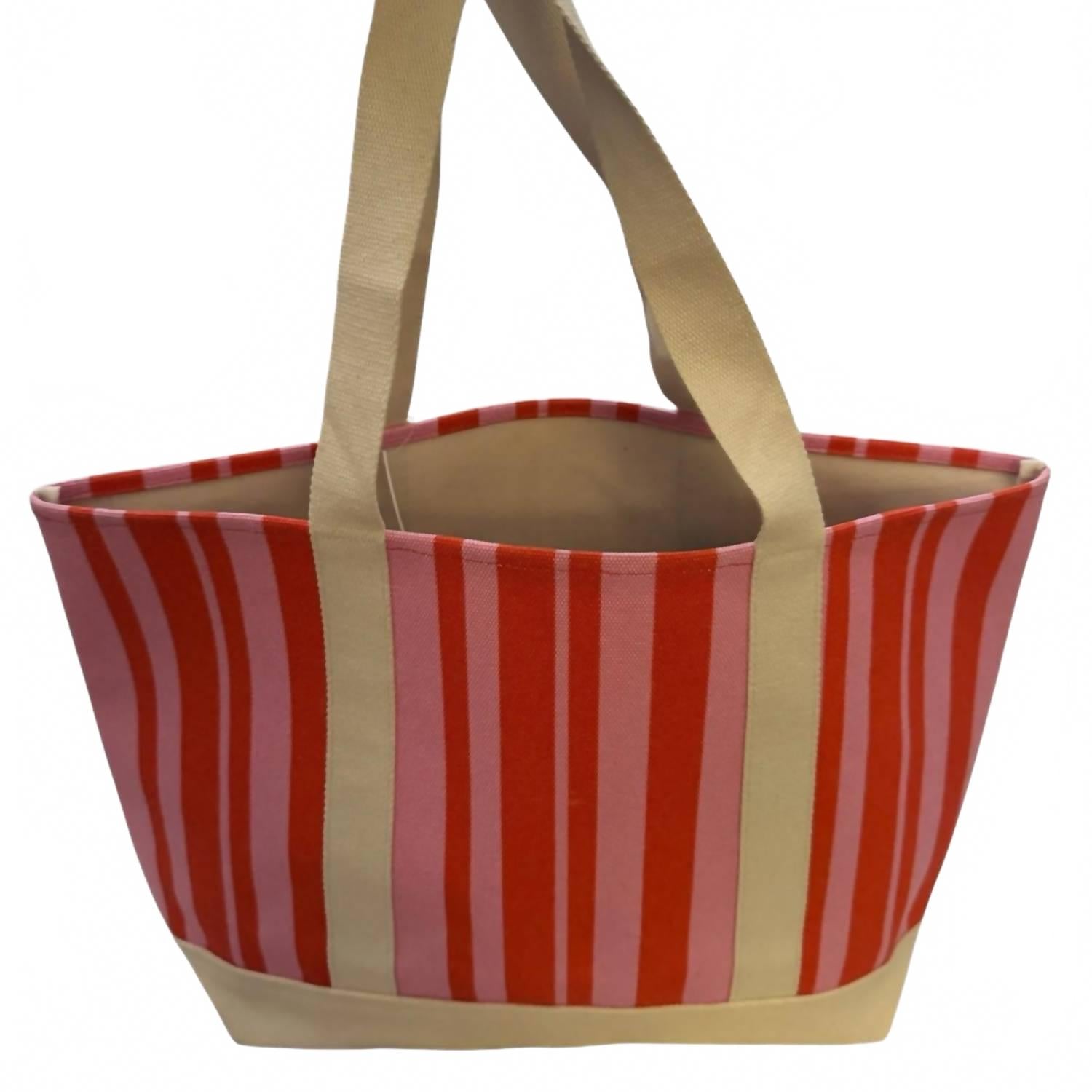 Women's Striped Tote Bag In Red And Pink