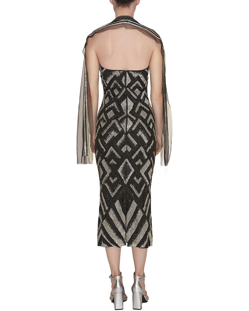 Reem Acra Beaded Halter Midi Dress