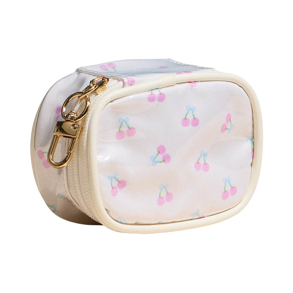 Cherry Pattern Print Mini Zip Keychain Pouch Bag